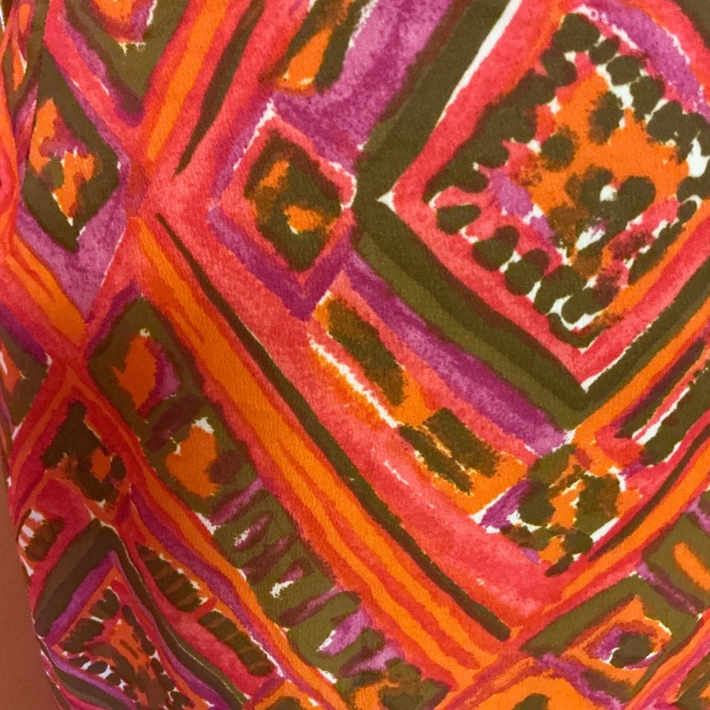 Vintage 1960s Day Glow Geometric Skirt | Psychedelic Pink Orange Mod Skirt - Picture 3 of 12